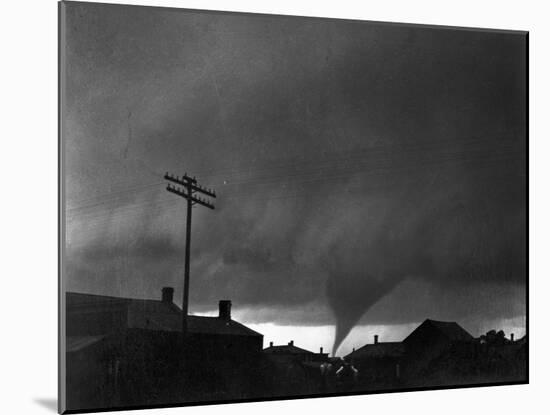 Tornado Moving Past Houses-null-Mounted Photographic Print