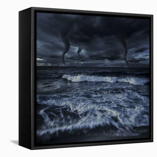 Tornados in a Rough Sea Against Stormy Clouds, Crete, Greece-null-Framed Stretched Canvas