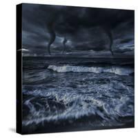 Tornados in a Rough Sea Against Stormy Clouds, Crete, Greece-null-Stretched Canvas