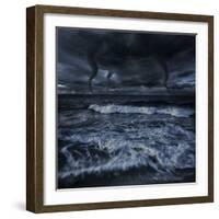 Tornados in a Rough Sea Against Stormy Clouds, Crete, Greece-null-Framed Photographic Print