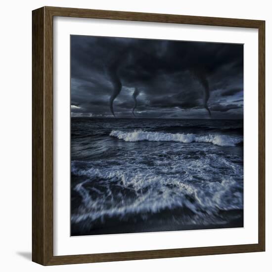 Tornados in a Rough Sea Against Stormy Clouds, Crete, Greece-null-Framed Photographic Print