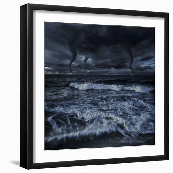 Tornados in a Rough Sea Against Stormy Clouds, Crete, Greece-null-Framed Photographic Print
