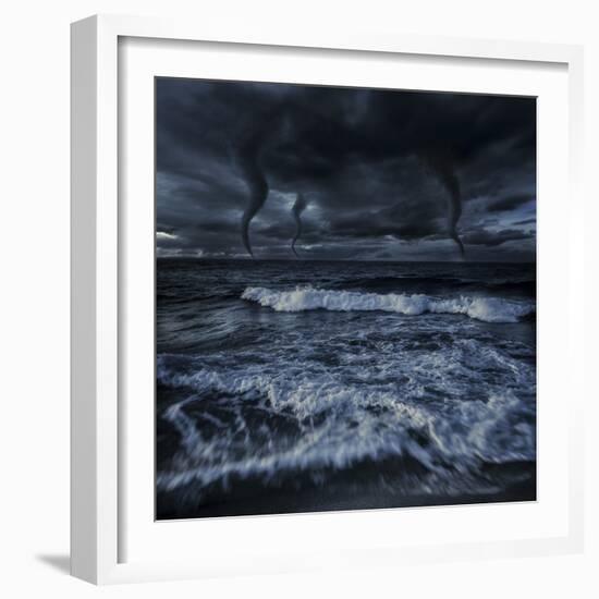 Tornados in a Rough Sea Against Stormy Clouds, Crete, Greece-null-Framed Photographic Print