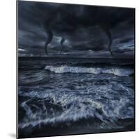 Tornados in a Rough Sea Against Stormy Clouds, Crete, Greece-null-Mounted Photographic Print