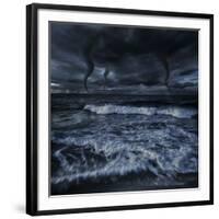 Tornados in a Rough Sea Against Stormy Clouds, Crete, Greece-null-Framed Photographic Print