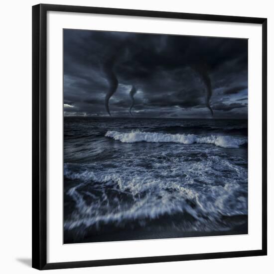 Tornados in a Rough Sea Against Stormy Clouds, Crete, Greece-null-Framed Photographic Print