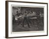 Torpedo Practice on Board HMS Thunderer, Preparing to Launch a Whitehead Torpedo-William Heysham Overend-Framed Giclee Print