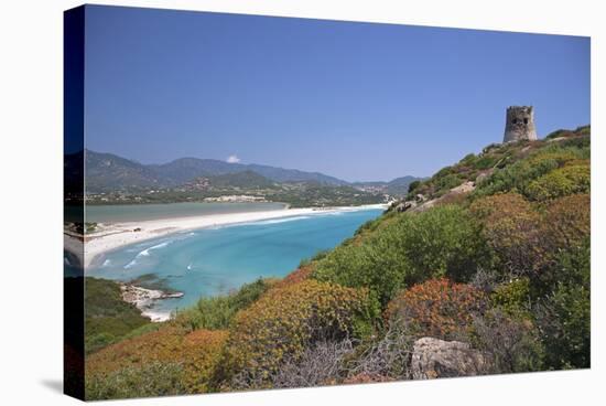 Torre di Porto Giunco Tower and Simius Beach near Villasimius, Sardinia, Italy-null-Stretched Canvas