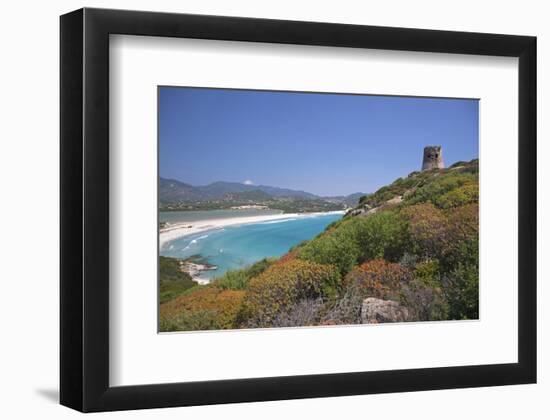 Torre di Porto Giunco Tower and Simius Beach near Villasimius, Sardinia, Italy-null-Framed Art Print