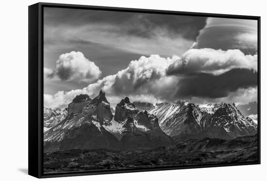 Torres Del Paine National Park, Cuernos and Clouds, Region 12, Chile, Patagonia-Howie Garber-Framed Stretched Canvas