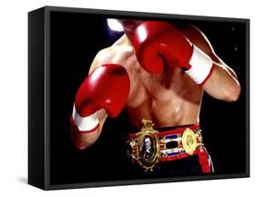Torso of a Male Boxer Wearing Boxing Gloves and a Belt-null-Framed Stretched Canvas