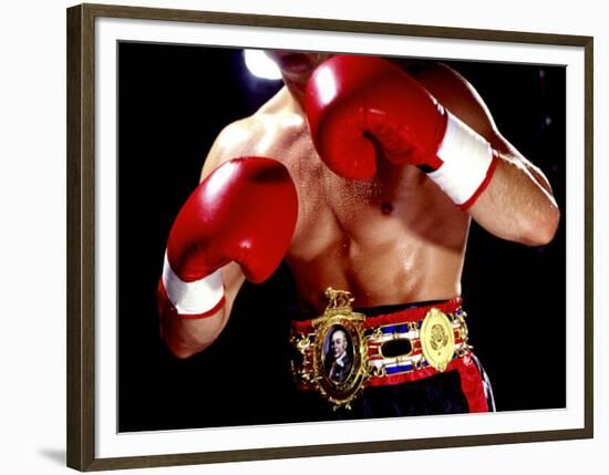 Torso of a Male Boxer Wearing Boxing Gloves and a Belt-null-Framed Photographic Print