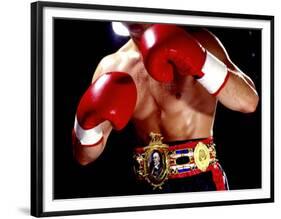 Torso of a Male Boxer Wearing Boxing Gloves and a Belt-null-Framed Photographic Print