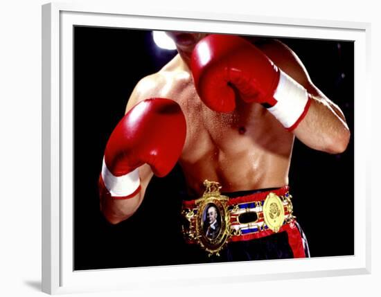 Torso of a Male Boxer Wearing Boxing Gloves and a Belt-null-Framed Photographic Print