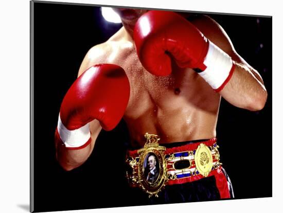 Torso of a Male Boxer Wearing Boxing Gloves and a Belt-null-Mounted Photographic Print