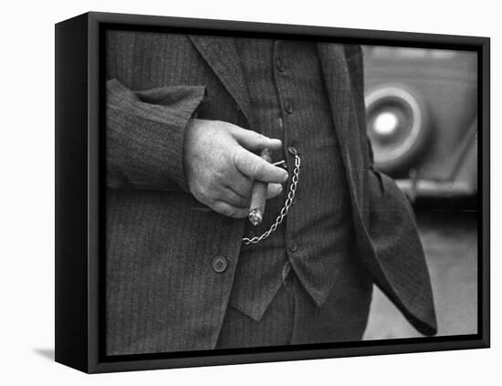 Torso of Police Chief Carl Pugh in Three-Piece Suit as He Holds Cigar, Hand and Watch Chain Visible-Carl Mydans-Framed Stretched Canvas