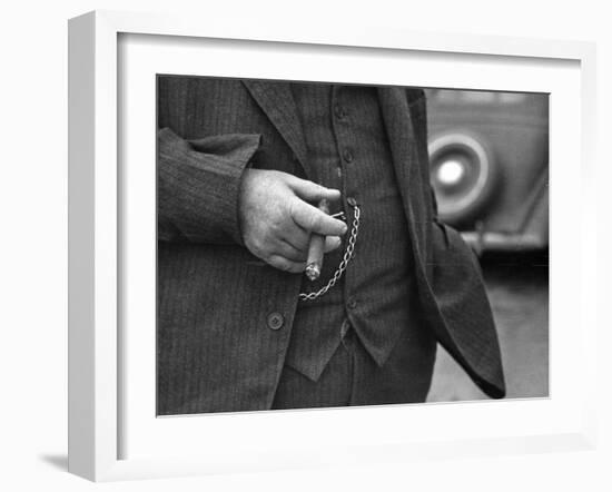 Torso of Police Chief Carl Pugh in Three-Piece Suit as He Holds Cigar, Hand and Watch Chain Visible-Carl Mydans-Framed Photographic Print