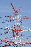 Red white power pole, high-voltage pole, with transmission lines, Bremen, Germany-Torsten Krüger-Photographic Print