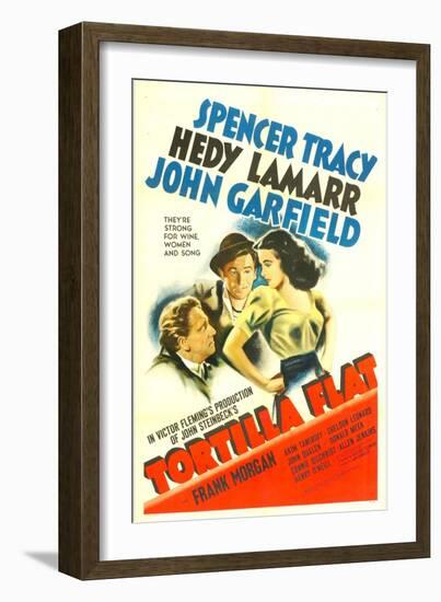 TORTILLA FLAT, from left: Spencer Tracy, John Garfield, Hedy Lamarr, 1942.-null-Framed Art Print