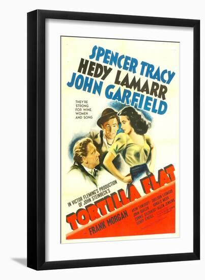 TORTILLA FLAT, from left: Spencer Tracy, John Garfield, Hedy Lamarr, 1942.-null-Framed Art Print