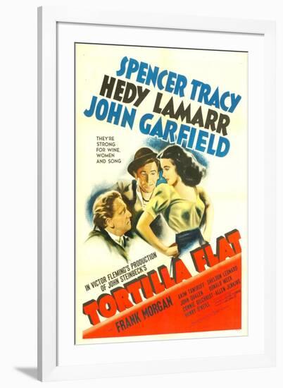 TORTILLA FLAT, from left: Spencer Tracy, John Garfield, Hedy Lamarr, 1942.-null-Framed Art Print