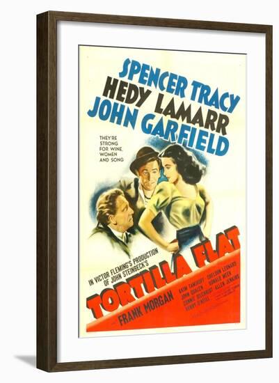 TORTILLA FLAT, from left: Spencer Tracy, John Garfield, Hedy Lamarr, 1942.-null-Framed Art Print