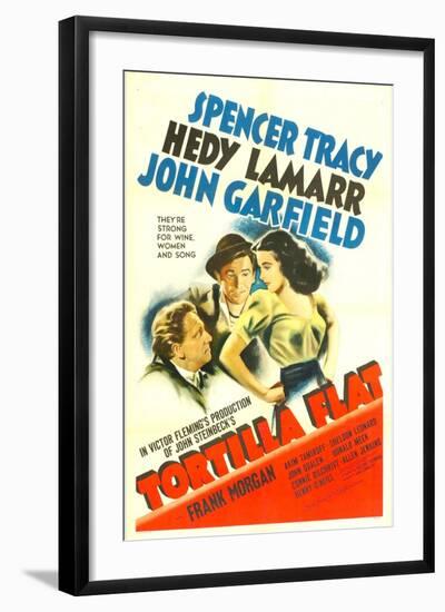 TORTILLA FLAT, from left: Spencer Tracy, John Garfield, Hedy Lamarr, 1942.-null-Framed Art Print