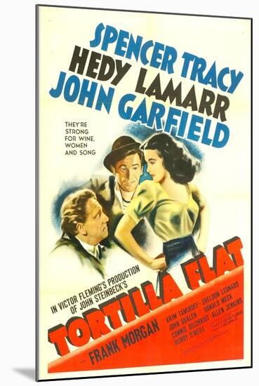 TORTILLA FLAT, from left: Spencer Tracy, John Garfield, Hedy Lamarr, 1942.-null-Mounted Art Print