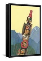 Totem Pole and Mountains-null-Framed Stretched Canvas