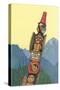Totem Pole and Mountains-null-Stretched Canvas