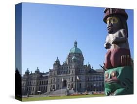 Totem Pole and Parliament Building, Victoria, Vancouver Island, British Columbia, Canada, North Ame-Martin Child-Stretched Canvas