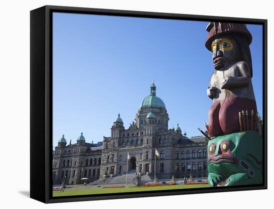 Totem Pole and Parliament Building, Victoria, Vancouver Island, British Columbia, Canada, North Ame-Martin Child-Framed Stretched Canvas