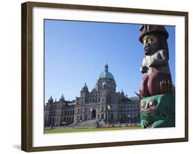 Totem Pole and Parliament Building, Victoria, Vancouver Island, British Columbia, Canada, North Ame-Martin Child-Framed Photographic Print