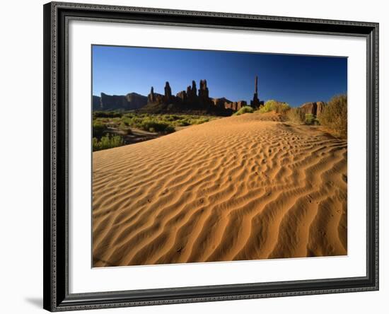 Totem Pole and Sand Springs, Monument Valley Tribal Park, Arizona, USA-Lee Frost-Framed Photographic Print