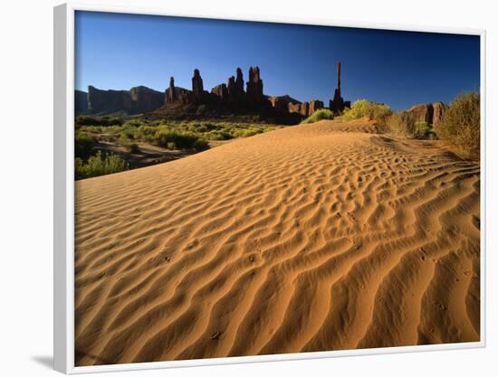Totem Pole and Sand Springs, Monument Valley Tribal Park, Arizona, USA-Lee Frost-Framed Photographic Print