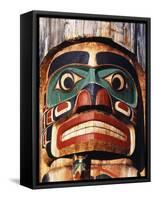 Totem Pole Detail, Duncan, Vancouver Island, BC, Canada-Walter Bibikow-Framed Stretched Canvas