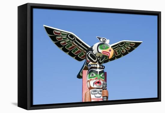 Totem Poles in Cemetery in Alert Bay, British Columbia, Canada, North America-Michael DeFreitas-Framed Stretched Canvas