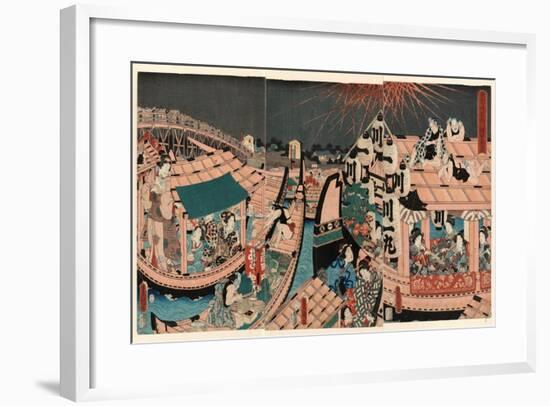 Toto Ryogokubashi Kawabiraki Han'Ei Zu-Utagawa Toyokuni-Framed Giclee Print