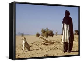 Touareg Tribesman and His Hunting Dog-John Warburton-lee-Framed Stretched Canvas