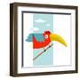 Toucan Bird with Big Beak Sitting. Colorful Cartoon Exotic Red Bird. Vector Illustration Eps8-Popmarleo-Framed Art Print