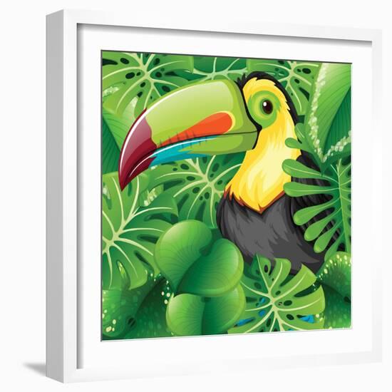 Toucan in the Green Bush Illustration-Daniel Cole-Framed Art Print