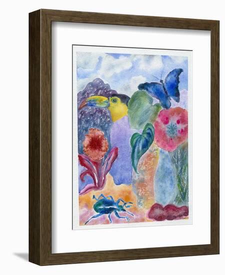 Toucan with Blue Beetle, 2010-Louise Belanger-Framed Giclee Print