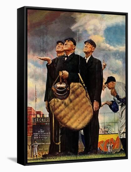 Tough Call - Bottom of the Sixth (Three Umpires), April 23, 1949-Norman Rockwell-Framed Stretched Canvas