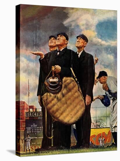 Tough Call - Bottom of the Sixth (Three Umpires), April 23, 1949-Norman Rockwell-Stretched Canvas