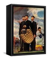 Tough Call - Bottom of the Sixth (Three Umpires), April 23, 1949-Norman Rockwell-Framed Stretched Canvas