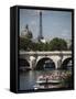 Tour Boat in River Seine with Pont Neuf and Eiffel Tower in the Background, Paris, France-Bruce Yuanyue Bi-Framed Stretched Canvas