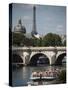 Tour Boat in River Seine with Pont Neuf and Eiffel Tower in the Background, Paris, France-Bruce Yuanyue Bi-Stretched Canvas