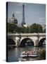 Tour Boat in River Seine with Pont Neuf and Eiffel Tower in the Background, Paris, France-Bruce Yuanyue Bi-Stretched Canvas