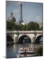 Tour Boat in River Seine with Pont Neuf and Eiffel Tower in the Background, Paris, France-Bruce Yuanyue Bi-Mounted Photographic Print