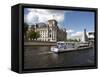 Tour Boat on River Cruise on the Spree River Passing the Reichstag, Berlin, Germany-Dallas & John Heaton-Framed Stretched Canvas